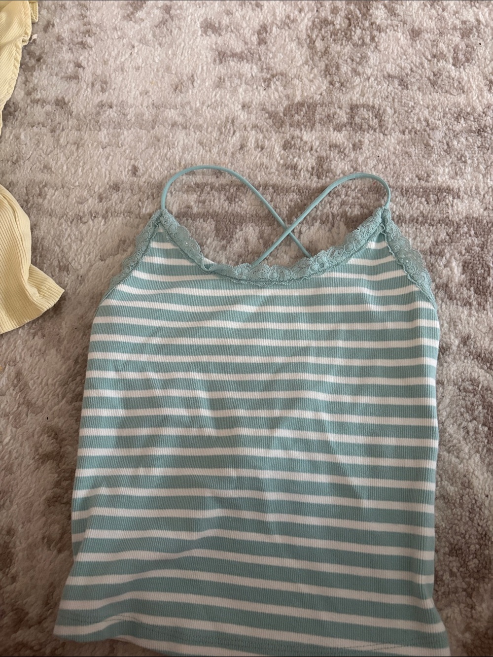 American Eagle Outfitters Light Blue and White Striped Lace-Trim Cami